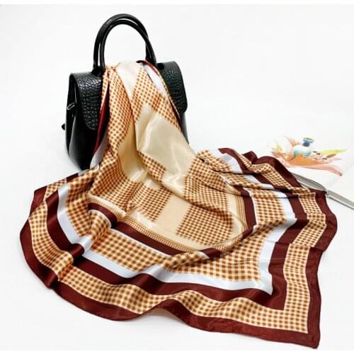 90*90cm silk scarf for women 2021 new plaid printed square scarf silk satin scarf shawl headscarf luxury scarf designers