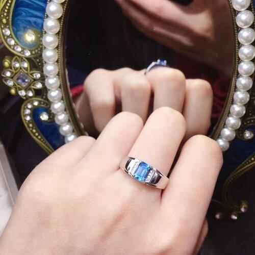 Fashion grace Thick square Natural blue topaz gem ring S925 silver natural gemstone ring girl women party gift fine jewelry