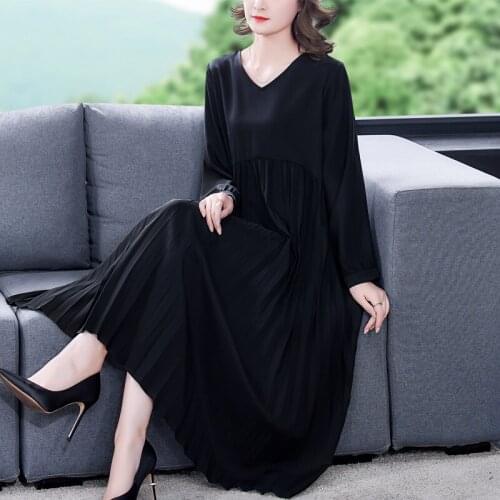 Women Black Vintage Bodycon Office Maxi Dress Spring Autumn Korean Long Sleeve Midi Dresses 2021 Elegant Casual Pleated Vestidos