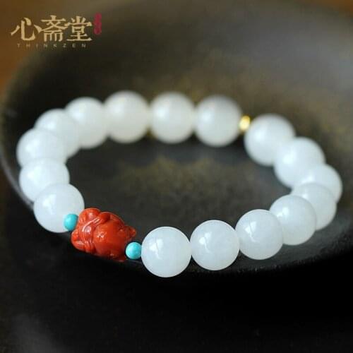 Holding golden mouse] high head Hetian jade Buddha pearl hand string south red agate jewelry female life year Bracelet