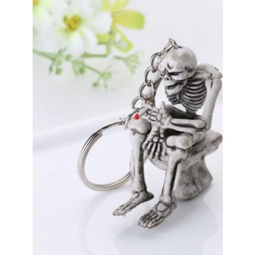 1Pc Fashion Creative Punk Rock Skull Skeleton Toilet Purse Bag Rubber Keychain Gift Keyring Key Chains