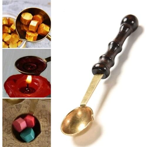 1 Pcs Vintage Wooden Handle Copper Lacquer Spoon Heat-resistant Wax Seal Sealing Wax Spoon Lacquer Seal Special Artifact