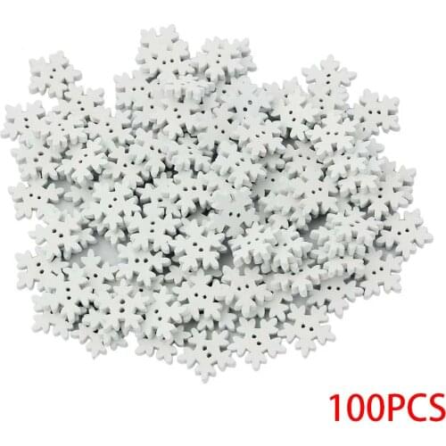 100pcs 18mm Shape Wooden White Snowflakes Christmas Ornaments Xmas Wood Pendants New Year Christmas Angel Decorations Home
