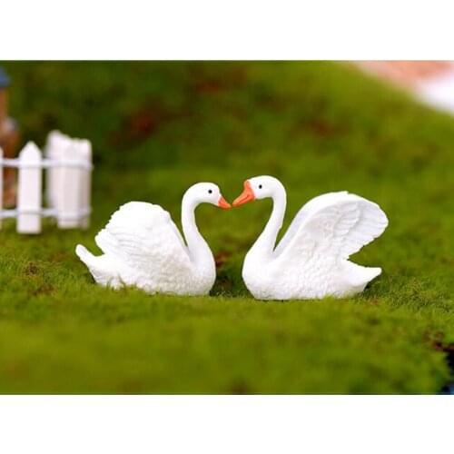 2 Pieces Miniature Dollhouse Bonsai Fairy Garden Landscape DIY -White Swan