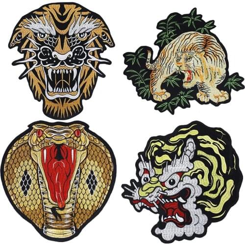 2pc Large Tiger Dragon Patch Iron on Biker Back Badge Punk Motorcycle Embroidery Patches for Clothes Decal DIY Supplies