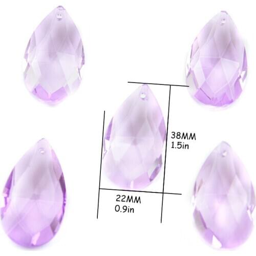 22mm 38mm 50mm Lilac Pink Teardrop Chandelier Crystal Pendants Prisms Parts Lighting Beads for Wedding Garland Decoration