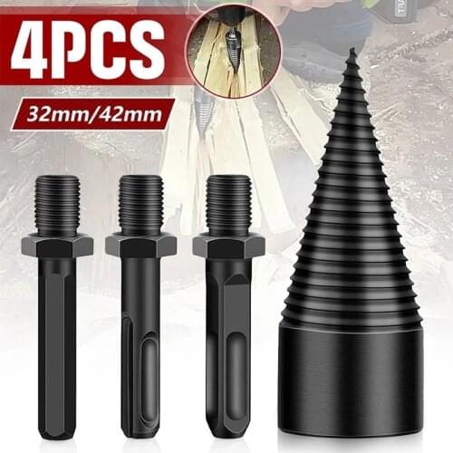4pcs 42mm Drill Bit Split Drilling Tools Split Cone Drill Bit Round/Hex/Square Wood Splitter Screw Drilling Tools