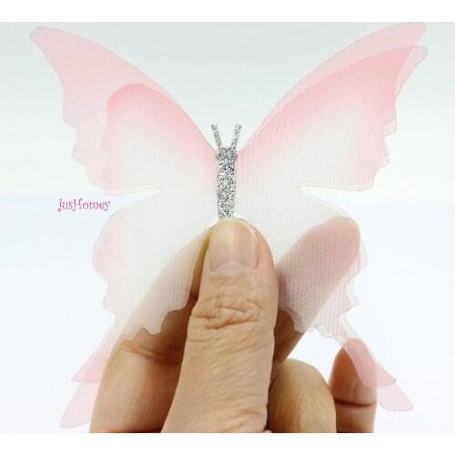 20PCS Organza Fabric Butterfly Appliques Translucent Large 10cm Butterfly with Glitter Body for Party Decor, Doll Embellishment