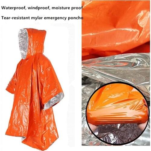 Emergency Blanket Poncho,Ultralight Waterproof Thermal Survival Space Blanket Ponchos with Hood for Camping Hiking Outdoor