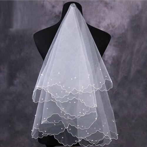 White 1T Wedding Bridal Veil Handmade beaded Beads Pearl