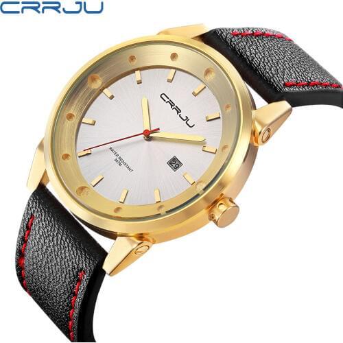 2017 Top Luxury Brand CRRJU Men Sports Watches Mens Quartz Date Clock Man Leather Army Military Wrist Watch Relogio Masculino