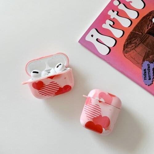 Cute Love Heart Pattern Pink Hard Earphone Case For Apple AirPods 1 2 Pro 3 Wireless Bluetooth Headset Box Cover Sweet Shell