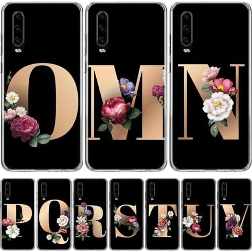 Flowers Letter Alphabet M-V Phone Case for Huawei P40 P30 P20 Mate 30 20 10 Pro P10 Lite P Smart Z + 2019 Gift Coque Cover Capa