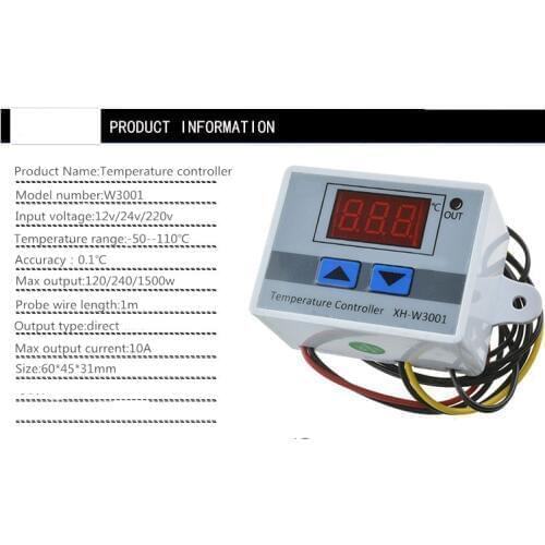 12v 24v 220V Digital LED Temperature Controller 10A Thermostat Control Switch Probe 60*45*30 mm