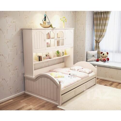 Childrens bed with cabinet boys and girls single princess bed 1.5m space-saving multi-functional bookcase wardrobe bed integrat
