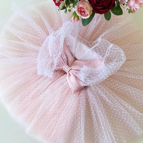 Flower Girl Wedding Dress Princess Tulle Polka Dots Dress For Girls Children Party Frocks Baby Girl Long Sleeves Autumn Clothing