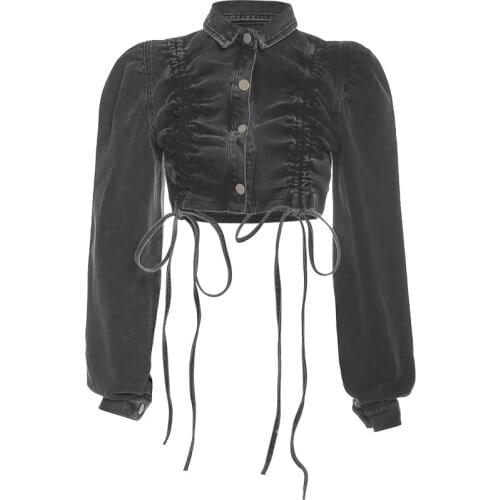 Boyfriend Jean Jacket Women Oversized Crop Denim Jackets Vintage Long Sleeve Short Jacket Casual Loose Coat Black Bomber Jacket