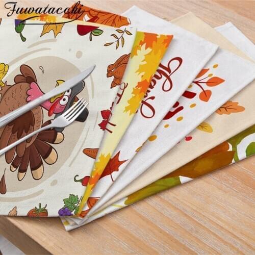 Fuwatacchi Thanksgiving Days Dining Table Pads Leaves Turkey Printed Kitchen Placemats Cup Coaster Home Decor Tableware Napkins