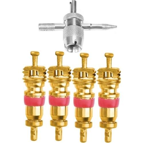 4pcs Universal Car Tire A/C Schrader Valve Cores with 4-in-1 Tyre Tire Valve Stem Remover for Bicycle Bike Valve Repair Tools