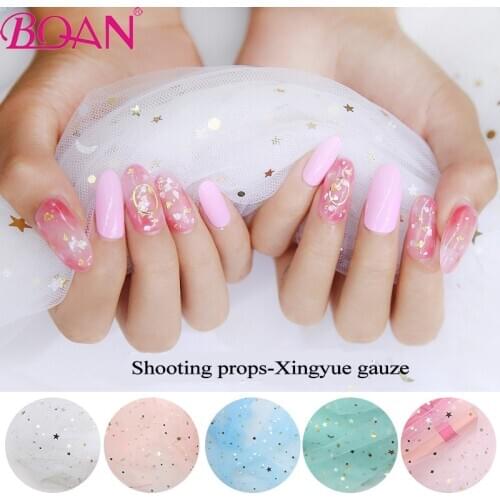 BQAN Nail Art Decor Tools Lace Mesh Cloth Star And Moon Background Gauze Fantasy Girl Posing Star Sequin Shooting Photo Props