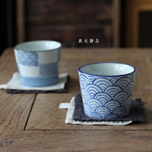 Japanese style ceramic tea cup buckwheat noodle cup hand painted blue dyed coffee cup Chinese blue and white porcelain teacup