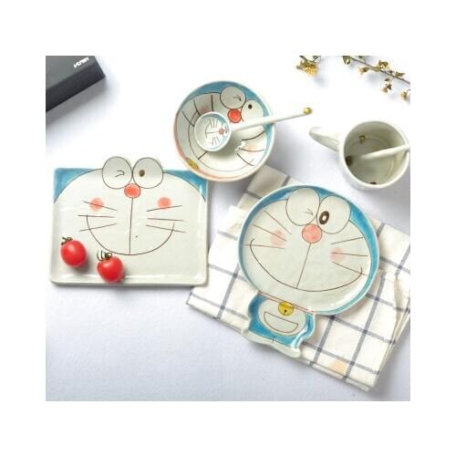Creative doraemon crockery bowl plate set tableware jingle cats children