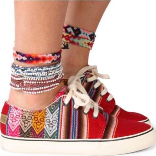 Fashion all-match casual flat single shoes womens lace-up color matching ethnic style sports large size female sneakers shoes