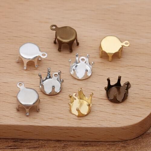 6mm Circle Pendant Bezel with 6 Prong Pins Loop Hanger Rhinestone Cabochons Base Blanks Multi-color Plated Findings DIY