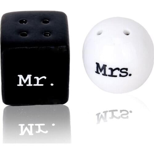 Round Square Ceramic Mr.and Mrs.Salt Pepper Shakers Canister Set Wedding Gift