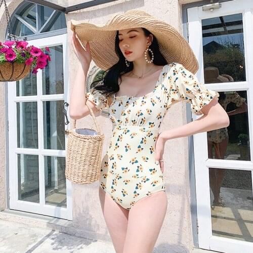 Swim Suit For Girls Women Bikini 2021 Rashguard Clothes Surf Japan Korea Female Ins Floral One Piece Push Up Swimsuit Print
