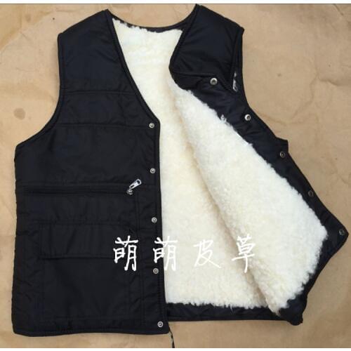 Fur wool vest men middle-aged and old leather real fur lamb wool waistcoat thick warm cotton vest winter father loaded