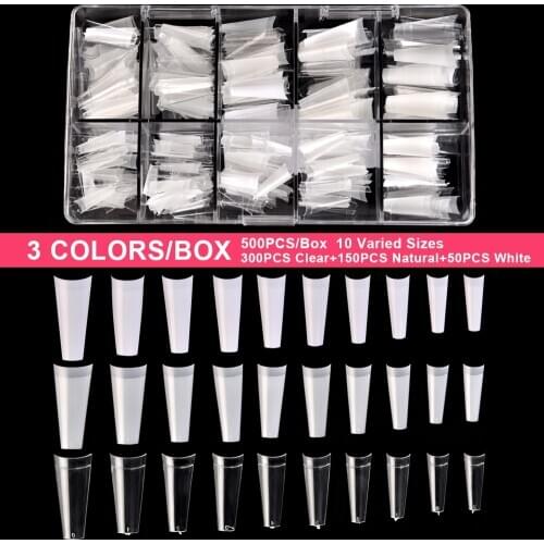KADS 500pcs Fake Nails Tips Press On Nails Coffin Ballerina French Round Tips Long Half Full Cover Fake Nails Art Manicure Tool