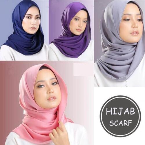 Solid Color Turban Silk Scarf Women Satin Muslim Hijab Scarf High Quality Islamic Wraps Headscarf Plain Long Shawl Head Scarves