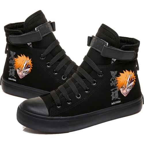 Bleach Anime Ichigo Kurosaki Printed Anime Canvas Shoes Flat High-Top Comfy Sneakers Zapatos Chaussure Schuhe