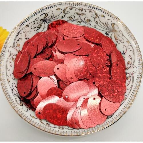 LNHOME 50g/Lot 12*20mm Oval Sequins Laser Red Loose Flat Spangle Paillettes For Clothing With 1 Hole Needlework Sewing