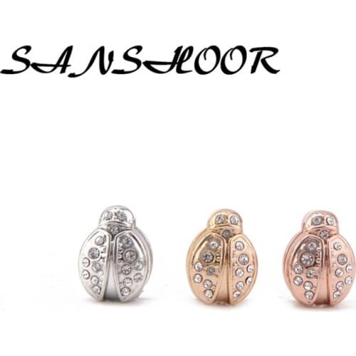 SANSHOOR Pre-sale Ladybird Slide Keeper Charms Fit DIY Accessories Making Mesh Stainless steel Bracelet Bangle For Women 6pcs