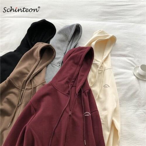 Schinteon New 2021 Cardigan Hoodies Simple Casual Sweatshirt Jacket Sport Top with Hood Over Size BF Pockets Autumn Outwear