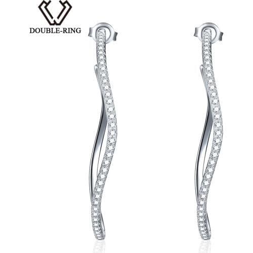 DOUBLE-R 1.33ct 925 Sterling Silver fine Jewelry Earrings Natural White Topaz wedding Hoop Earrings For Women