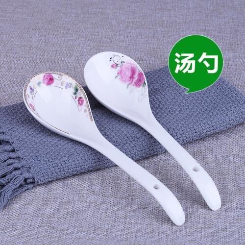 Tablespoon ceramic household large spoon long handle spoon large bone china porridge rice spoon hot pot spoon