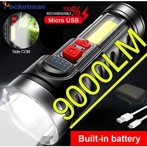 10000LM Super Powerful USB Rechargeable Flashlight 4 Modes LED Torch with Built-in 18650 Battery Tactical Flashlight For Camping