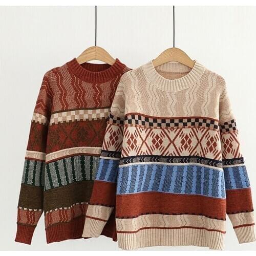 Retro Sweater Autumn And Winter Womens 2020 New Lazy Style Loose Outer Wear Hedging All-match Knitted Top