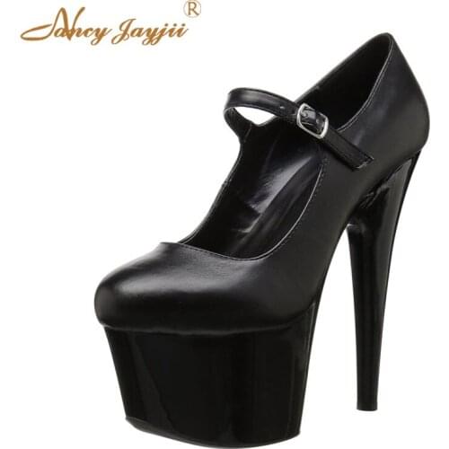 Woman Pumps Ladies Adult Shoes Black Solid Super High Thin heels Platform Buckle Strap Spring/Autumn Party Classic Sexy 2021