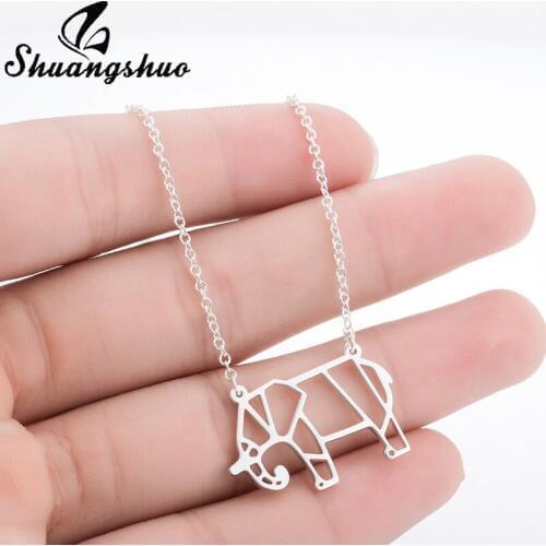 Shuangshuo Vintage Origami Elephant Necklace Animal Necklace Women Elephant Necklaces & Pendants Chocker kolye Necklace