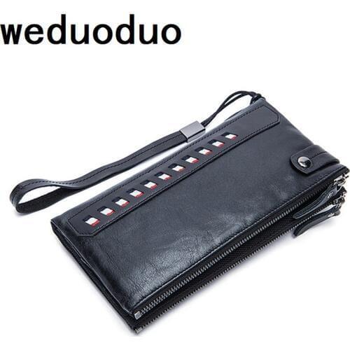 Weduoduo Luxury Brand 100% Genuine Cowhide Leather Vintage Walet Male Wallet Men Long Clutch with Coin Purse Pocket Rfid