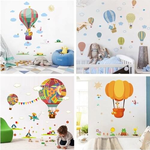 Funny hot air balloon car wall stickers for kids rooms home decor cartoon animals wall decals diy posters pvc mural art