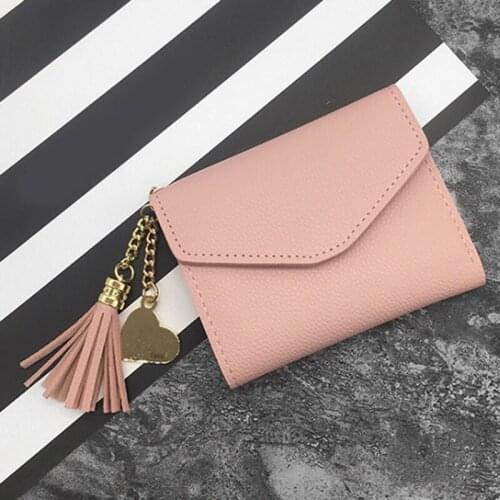 Womens Wallets Small Mini Safe Money Bag Female Short Hart Fringed Zipper Purse Credit Card Holder Coin Purse Carteira