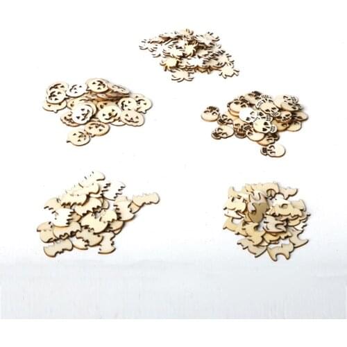 150pcs Wooden Confetti Skull Bat Cat Pumpkin Spider Scatter Slices Halloween Party Decor Scrapbooking Embellishment Craft