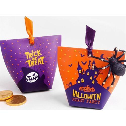 20pcs Halloween Candy Boxes Ghost Castle Trick or Treat Gift Bags Favors Packaging Decorations for Guests Paper with Ribbon