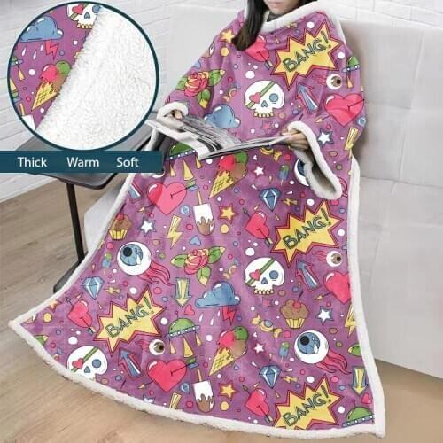 Adult Children 3D Digital Printing Cotton Wool Thickening Blanket with Sleeves Customization