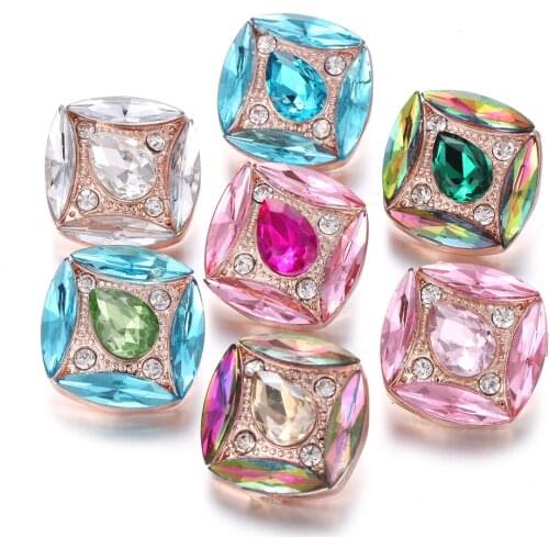 6pcs/lot New Snap Jewelry 18mm Snap Buttons Mixed Colorful Crystal Rhinestone Flowers Metal Snaps for Snap Button Bracelet